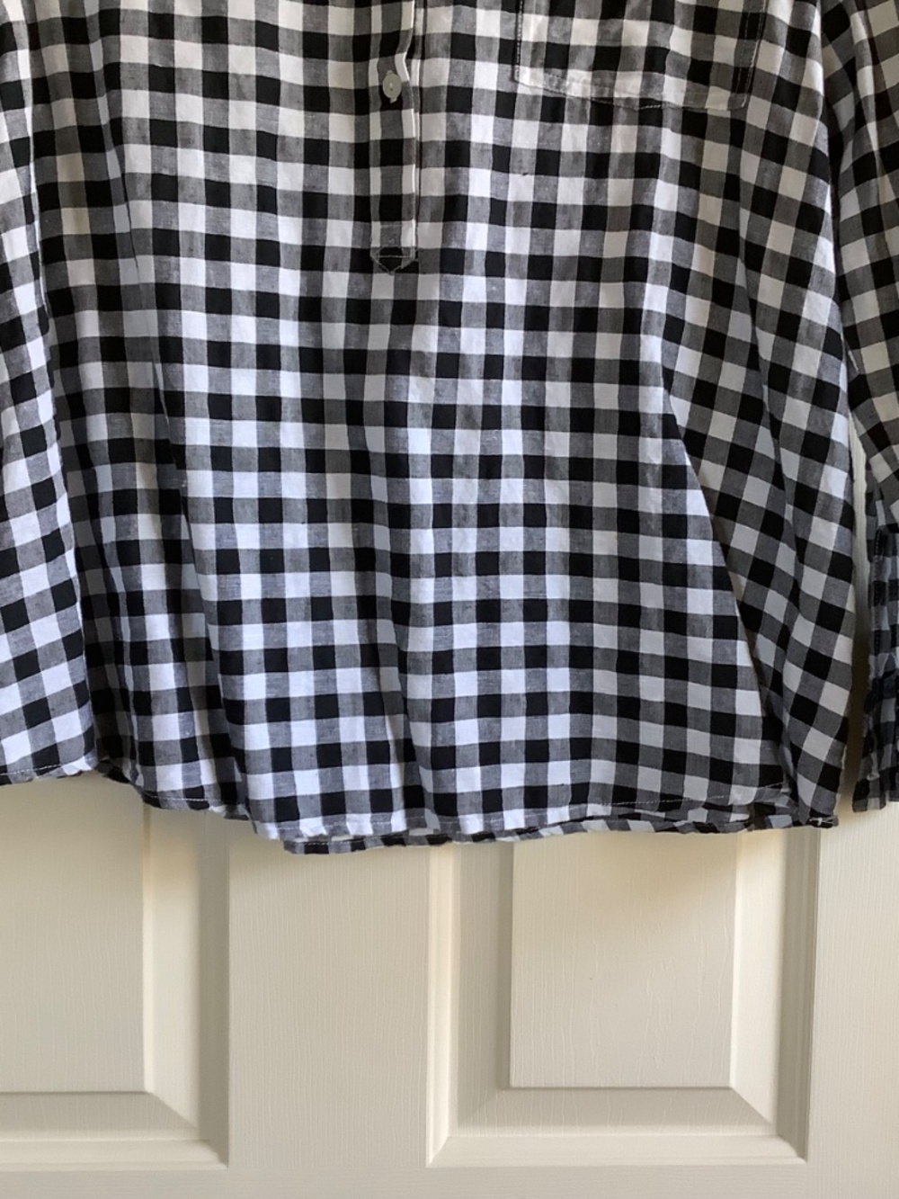 Rachel Hollis Gingham Linen Blend Woven Henley Shirt Black White SZ 14 - Picture 7 of 16